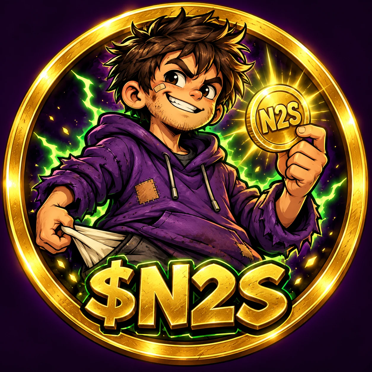 Scruffy N2S mascot showing an empty pocket and holding a gold coin